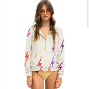 Aviator Nation Vintage White bolt repeat hoodie